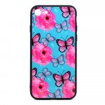 Wholesale iPhone 8 Plus / 7 Plus Design Tempered Glass Hybrid Case (Butterfly Flower)